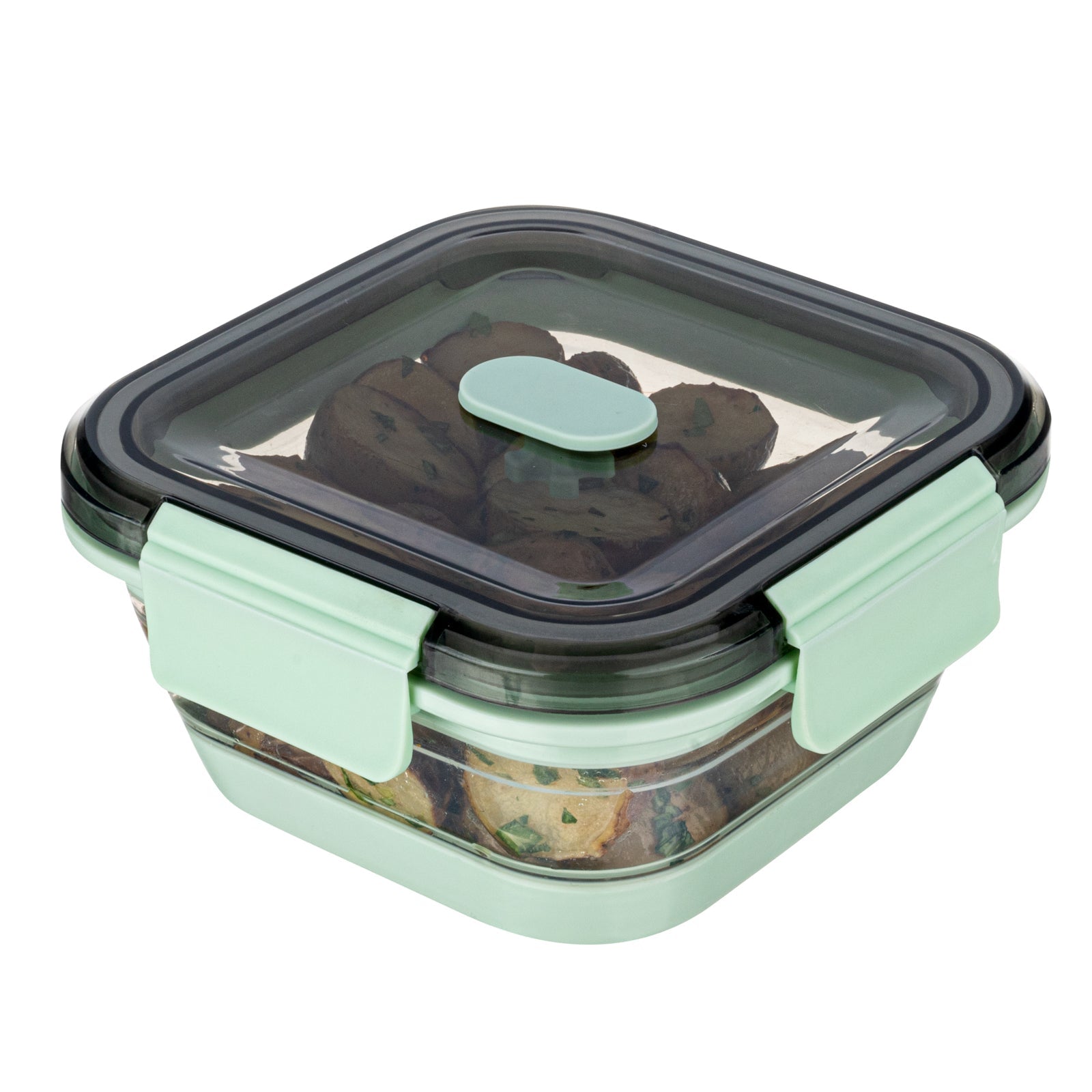 Fresh Hero 24 oz Green Plastic Airtight Food Storage Container - with Vented Lid, Collapsible - 6" x 6" x 2 3/4" - 1 count box