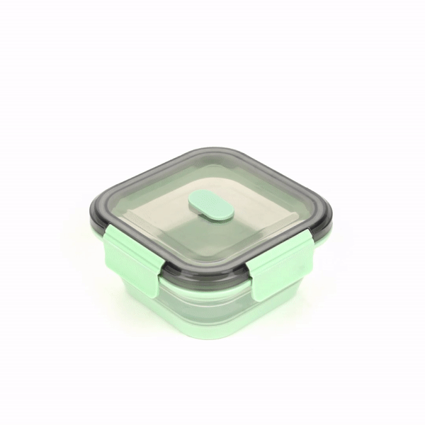 Fresh Hero 24 oz Green Plastic Airtight Food Storage Container - with Vented Lid, Collapsible - 6" x 6" x 2 3/4" - 1 count box