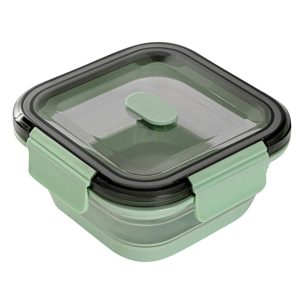 Fresh Hero 24 oz Green Plastic Airtight Food Storage Container - with Vented Lid, Collapsible - 6" x 6" x 2 3/4" - 20 count box
