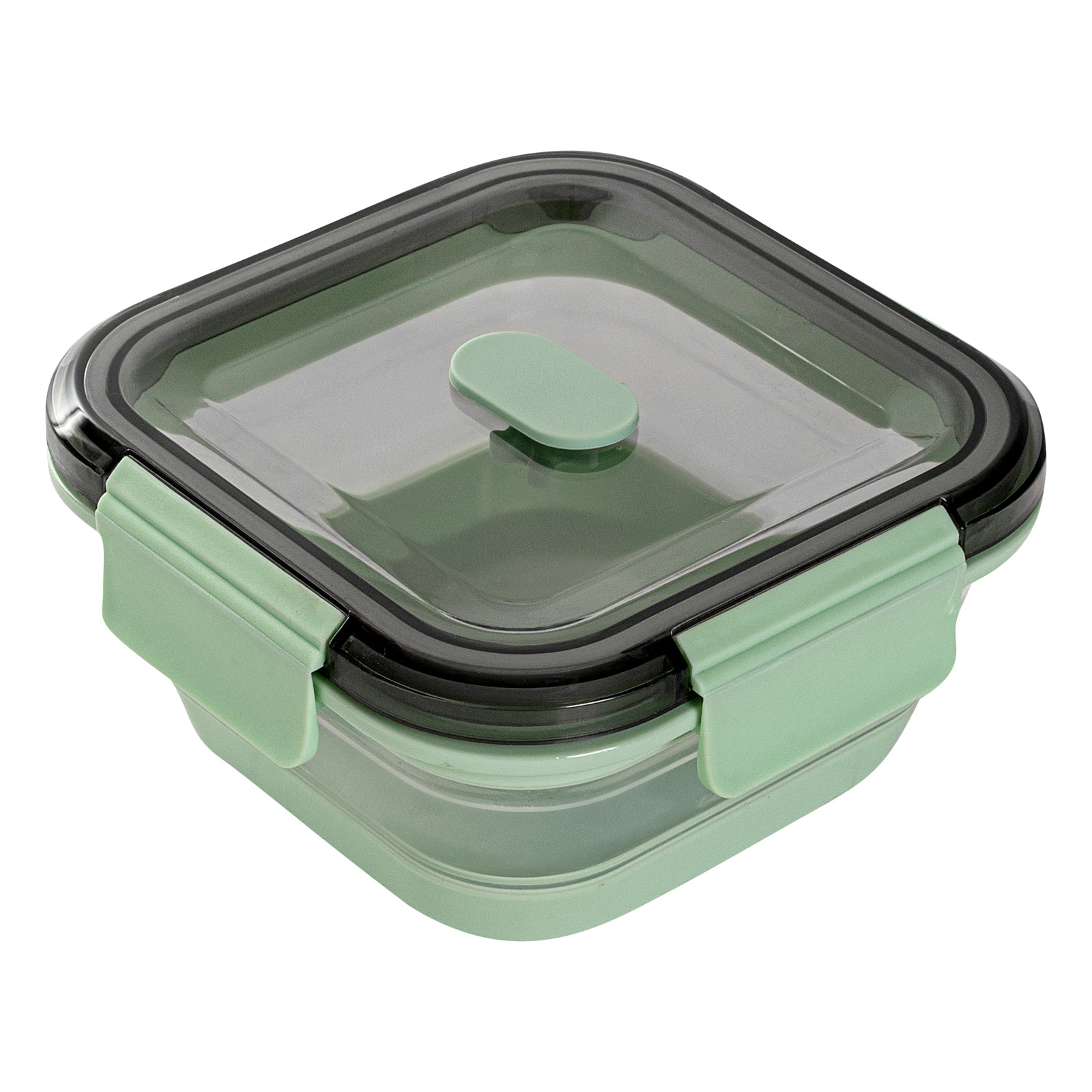 Fresh Hero 24 oz Green Plastic Airtight Food Storage Container - with Vented Lid, Collapsible - 6" x 6" x 2 3/4" - 20 count box
