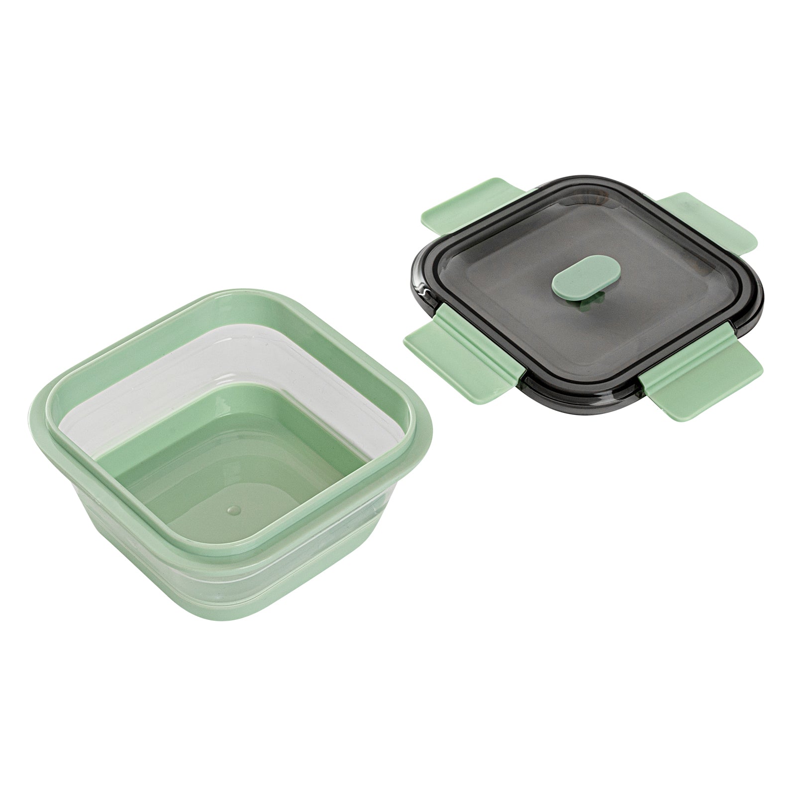 Fresh Hero 24 oz Green Plastic Airtight Food Storage Container - with Vented Lid, Collapsible - 6" x 6" x 2 3/4" - 20 count box