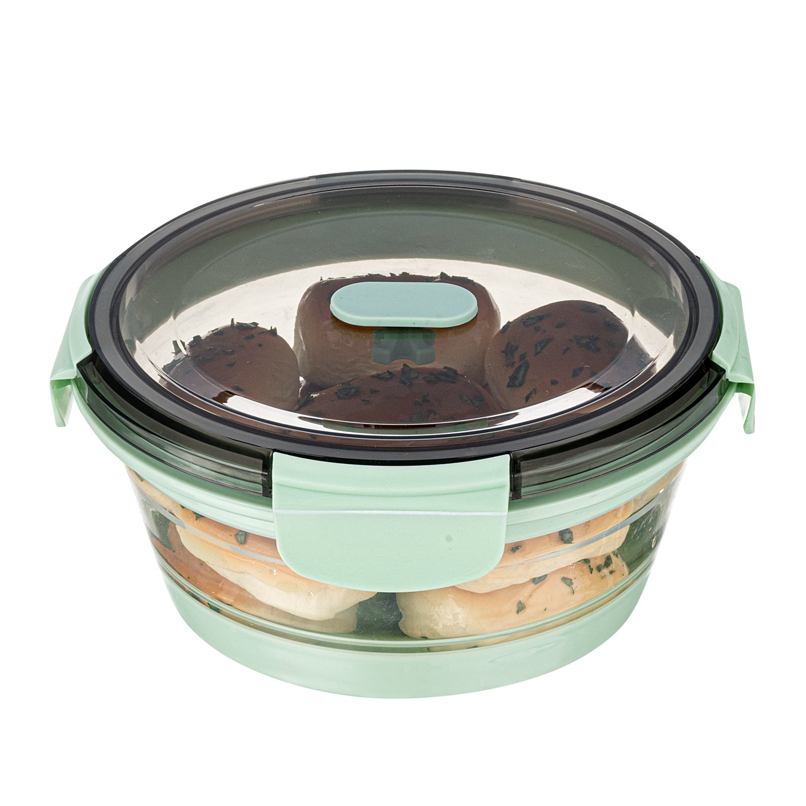 Fresh Hero 34 oz Green Plastic Airtight Food Storage Container - with Vented Lid, Collapsible - 7 1/4" x 7 1/4" x 3" - 20 count box