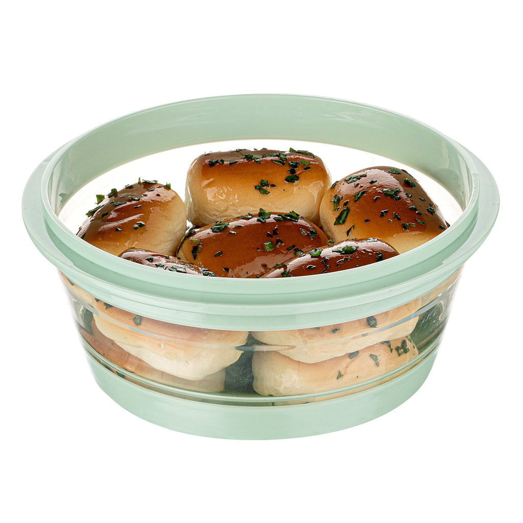 Fresh Hero 34 oz Green Plastic Airtight Food Storage Container - with Vented Lid, Collapsible - 7 1/4" x 7 1/4" x 3" - 20 count box
