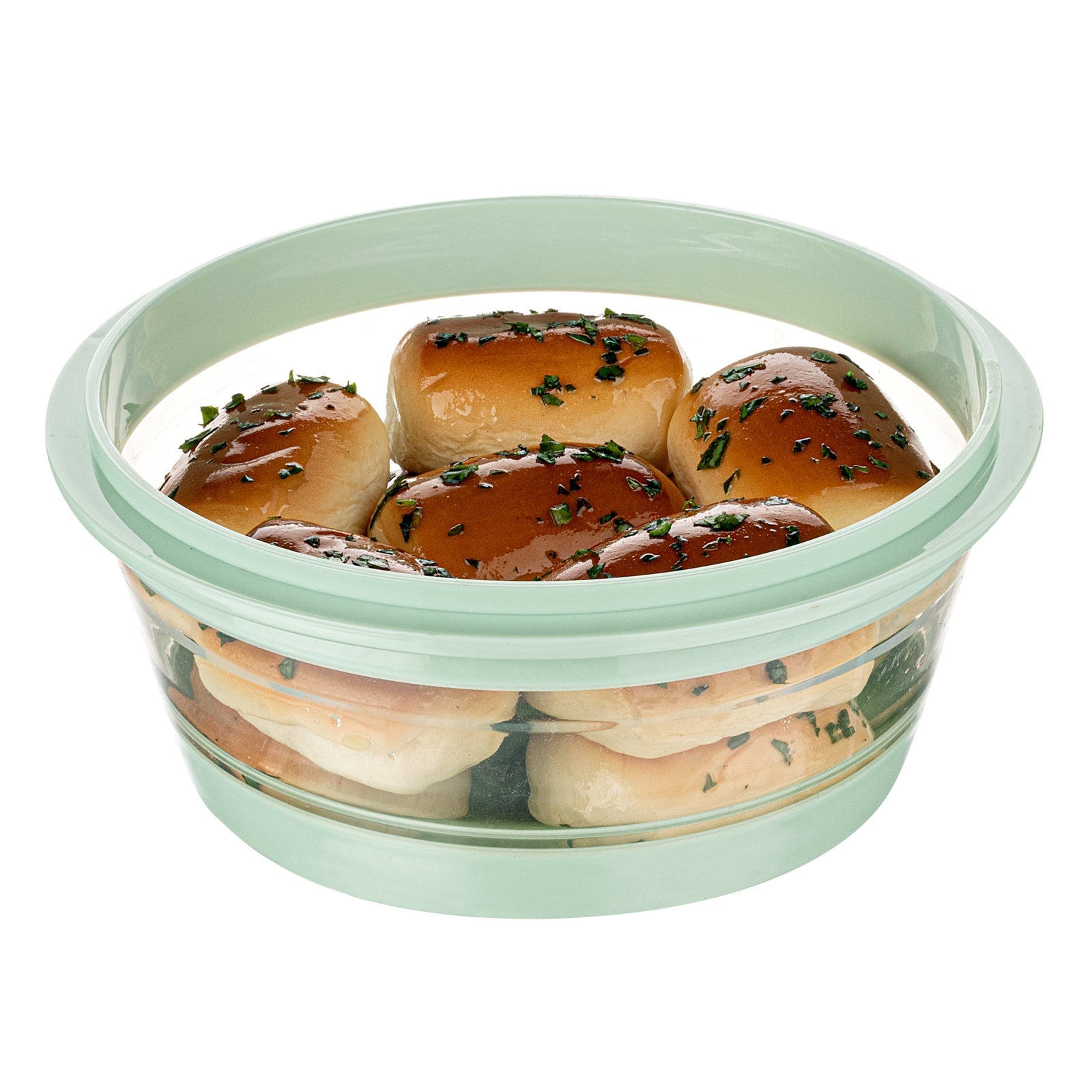 Fresh Hero 34 oz Green Plastic Airtight Food Storage Container - with Vented Lid, Collapsible - 7 1/4" x 7 1/4" x 3" - 20 count box