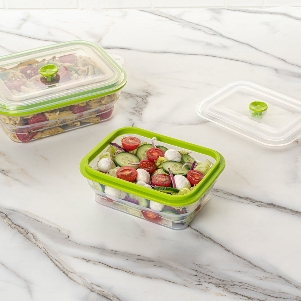 Fresh Hero 32 oz Green Silicone Airtight Food Storage Container - with Vented Lid, Collapsible - 7 3/4" x 5 1/2" x 2 3/4" - 20 count box
