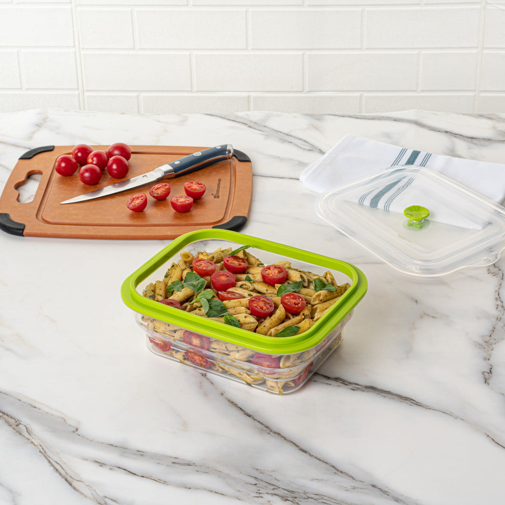 Fresh Hero 51 oz Green Silicone Airtight Food Storage Container - with Vented Lid, Collapsible - 9 1/4" x 7" x 3" - 1 count box