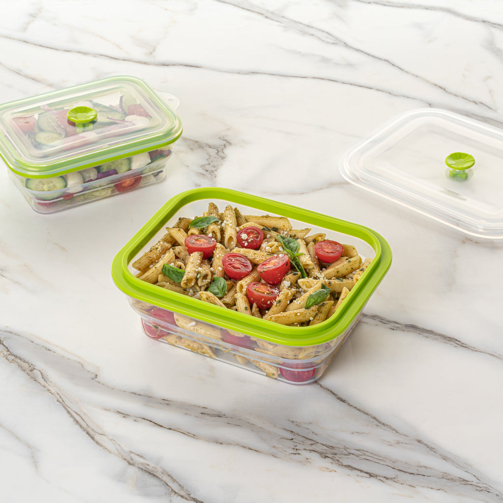 Fresh Hero 51 oz Green Silicone Airtight Food Storage Container - with Vented Lid, Collapsible - 9 1/4" x 7" x 3" - 20 count box