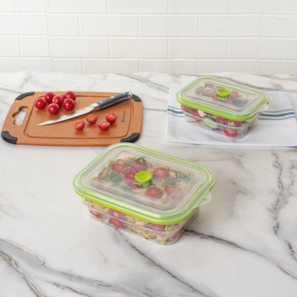 Fresh Hero 51 oz Green Silicone Airtight Food Storage Container - with Vented Lid, Collapsible - 9 1/4" x 7" x 3" - 20 count box