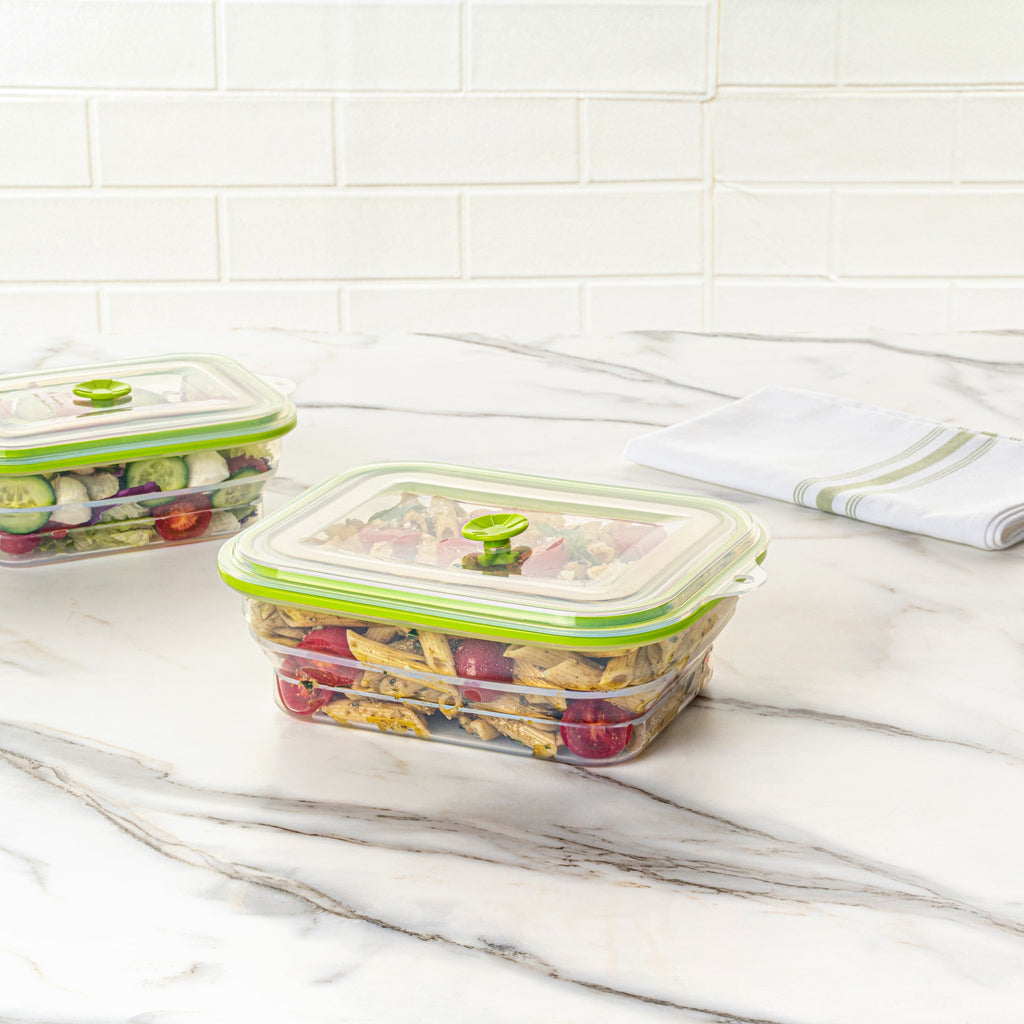 Fresh Hero 51 oz Green Silicone Airtight Food Storage Container - with Vented Lid, Collapsible - 9 1/4" x 7" x 3" - 20 count box