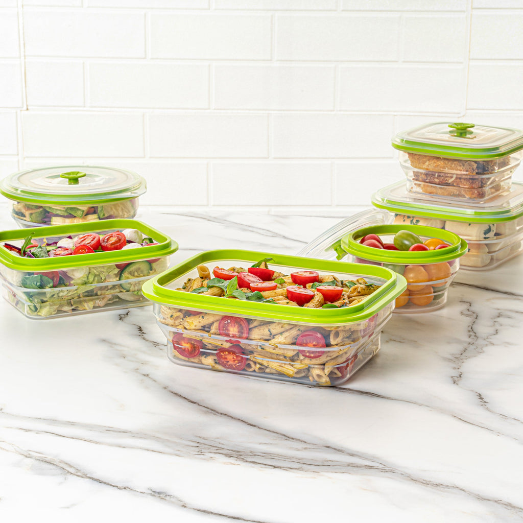 Fresh Hero 51 oz Green Silicone Airtight Food Storage Container - with Vented Lid, Collapsible - 9 1/4" x 7" x 3" - 20 count box