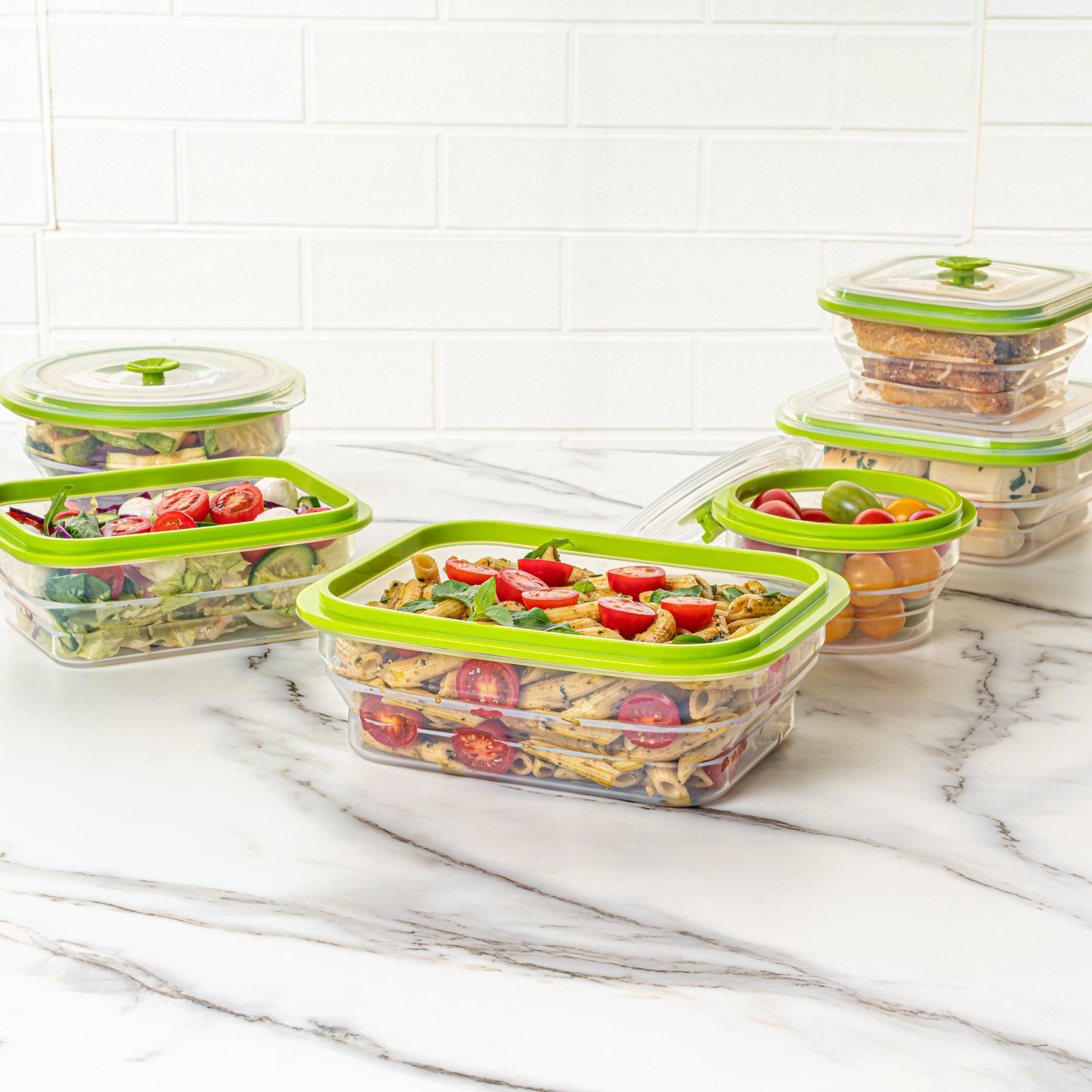 Fresh Hero 51 oz Green Silicone Airtight Food Storage Container - with Vented Lid, Collapsible - 9 1/4" x 7" x 3" - 20 count box