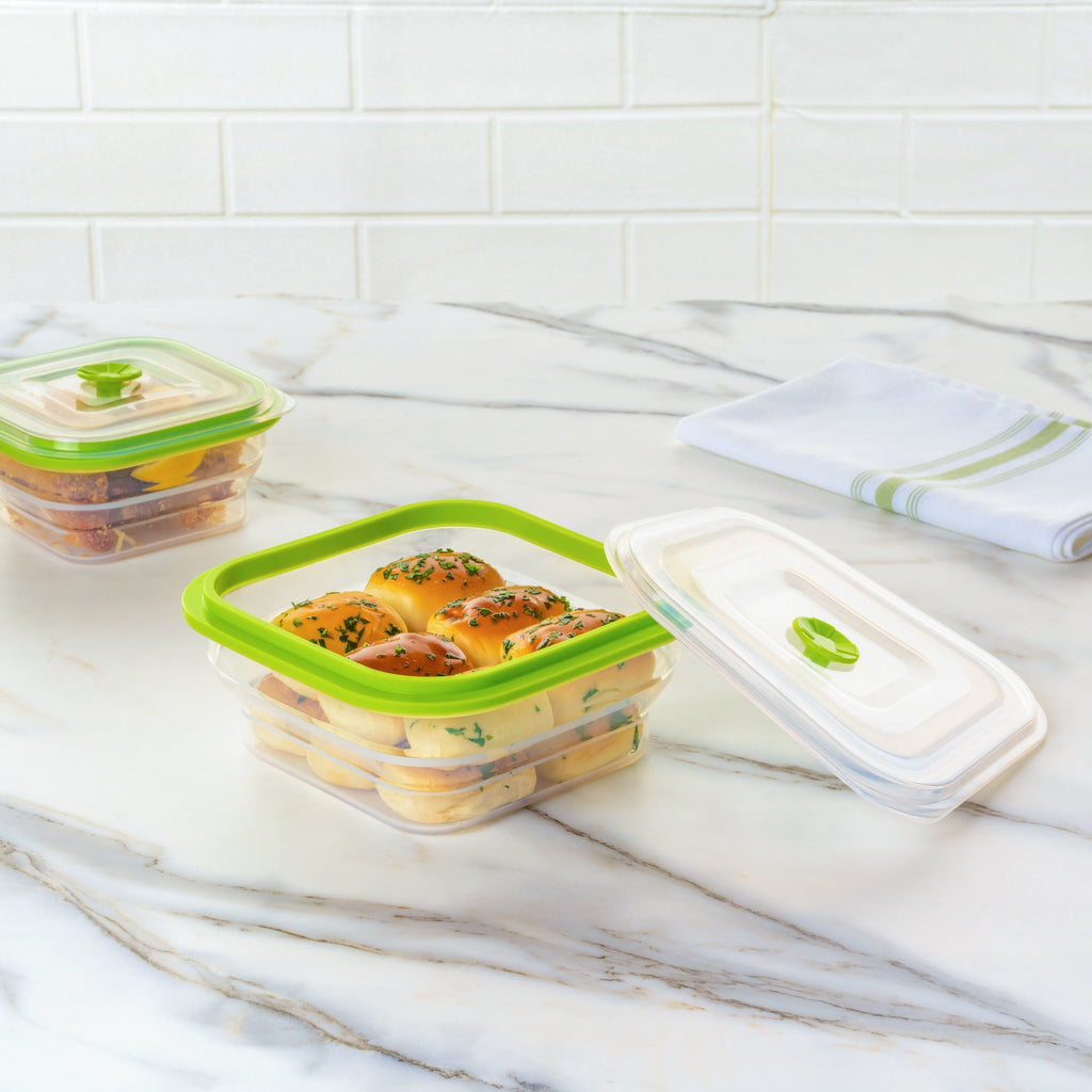 Fresh Hero 37 oz Green Silicone Airtight Food Storage Container - with Vented Lid, Collapsible - 7" x 7" x 3" - 1 count box