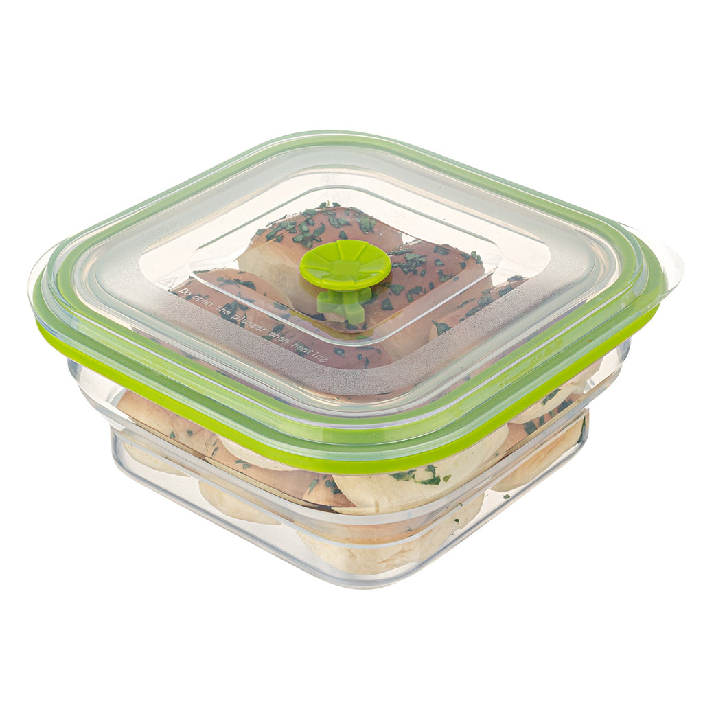 Fresh Hero 37 oz Green Silicone Airtight Food Storage Container - with Vented Lid, Collapsible - 7" x 7" x 3" - 1 count box