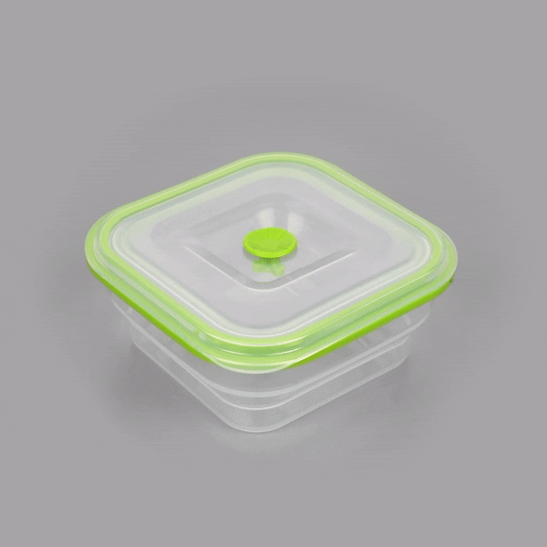 Fresh Hero 37 oz Green Silicone Airtight Food Storage Container - with Vented Lid, Collapsible - 7" x 7" x 3" - 1 count box