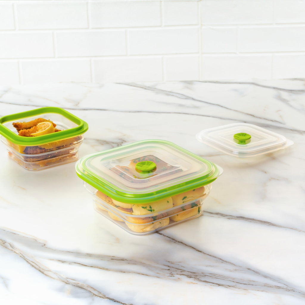 Fresh Hero 37 oz Green Silicone Airtight Food Storage Container - with Vented Lid, Collapsible - 7" x 7" x 3" - 1 count box