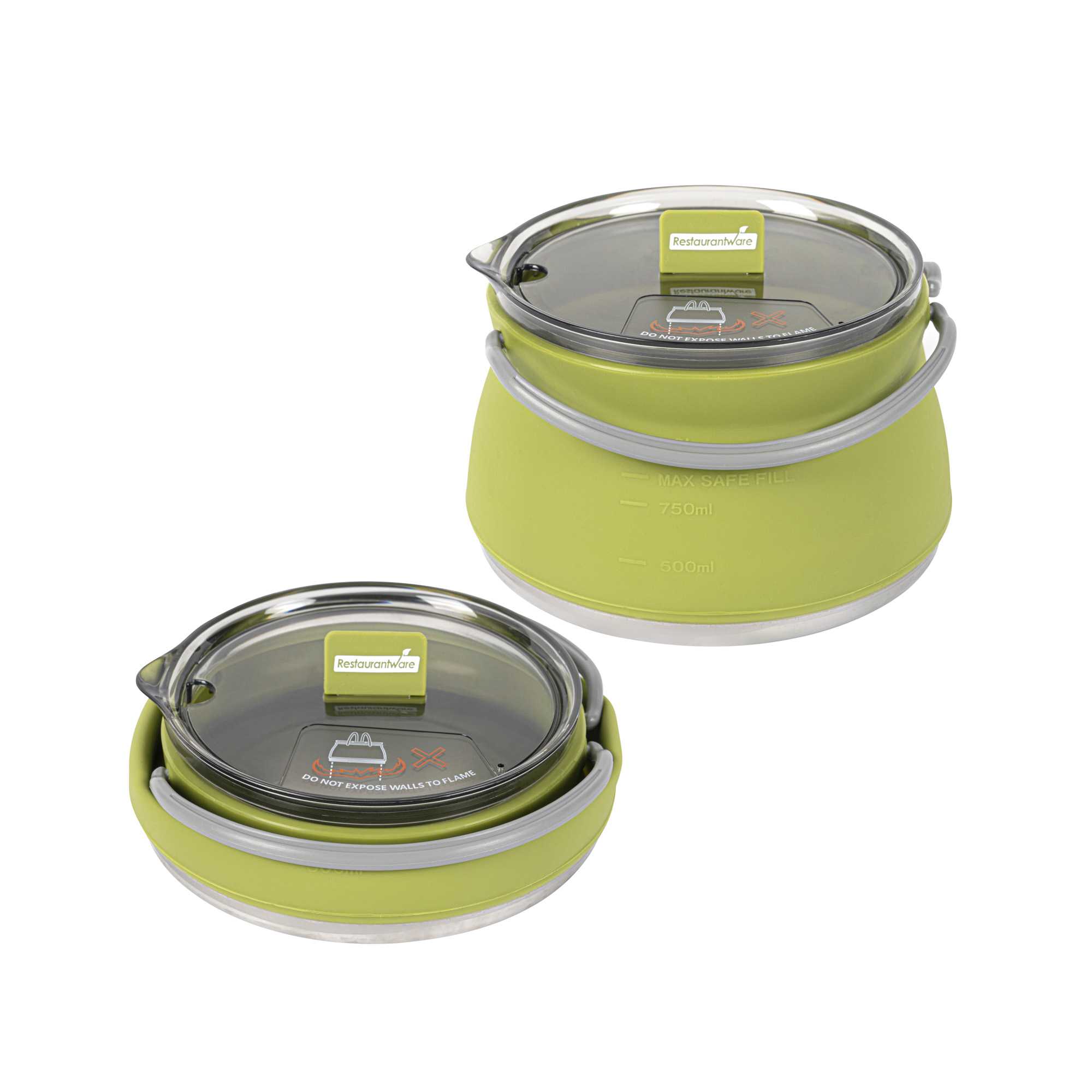 Hi Tek 1L Green Silicone Collapsible Kettle - with Lid - 6" x 6" x 4 1/4" - 1 count box