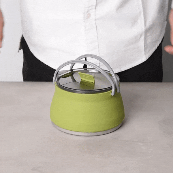 Hi Tek 1L Green Silicone Collapsible Kettle - with Lid - 6" x 6" x 4 1/4" - 1 count box