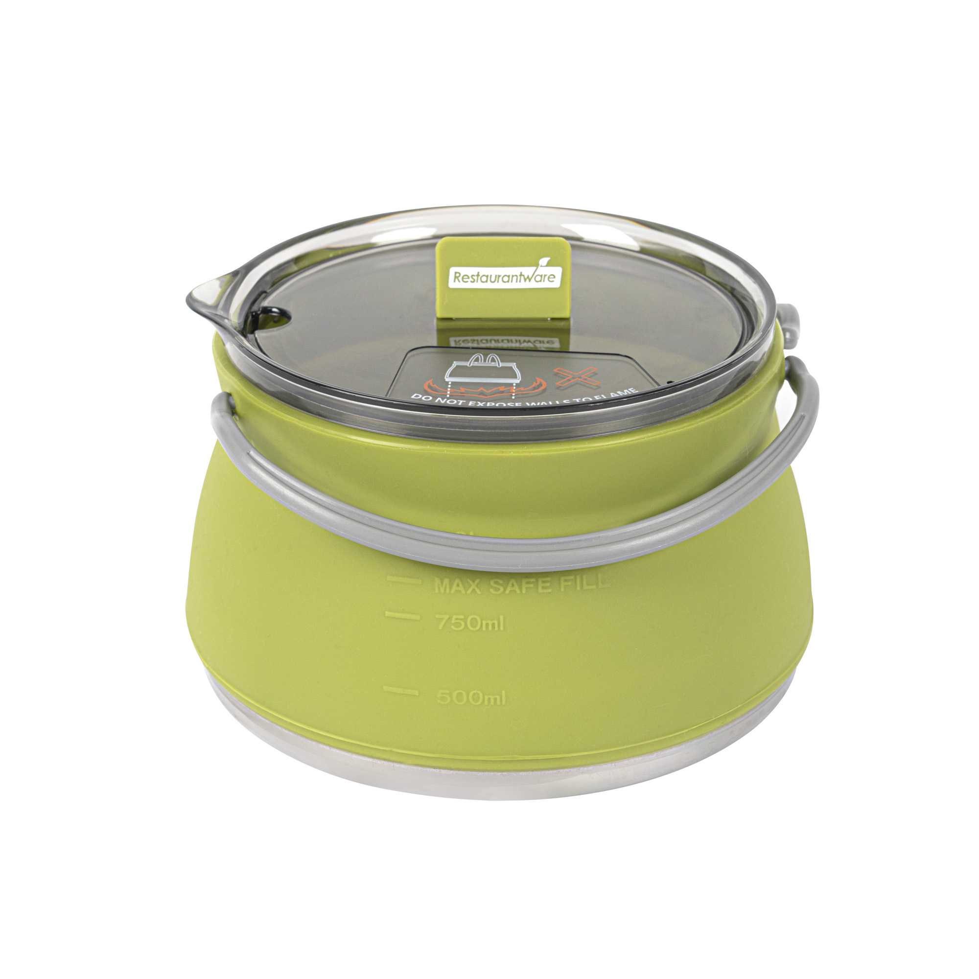 Hi Tek 1L Green Silicone Collapsible Kettle - with Lid - 6" x 6" x 4 1/4" - 1 count box