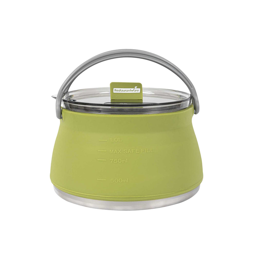 Hi Tek 1L Green Silicone Collapsible Kettle - with Lid - 6" x 6" x 4 1/4" - 20 count box