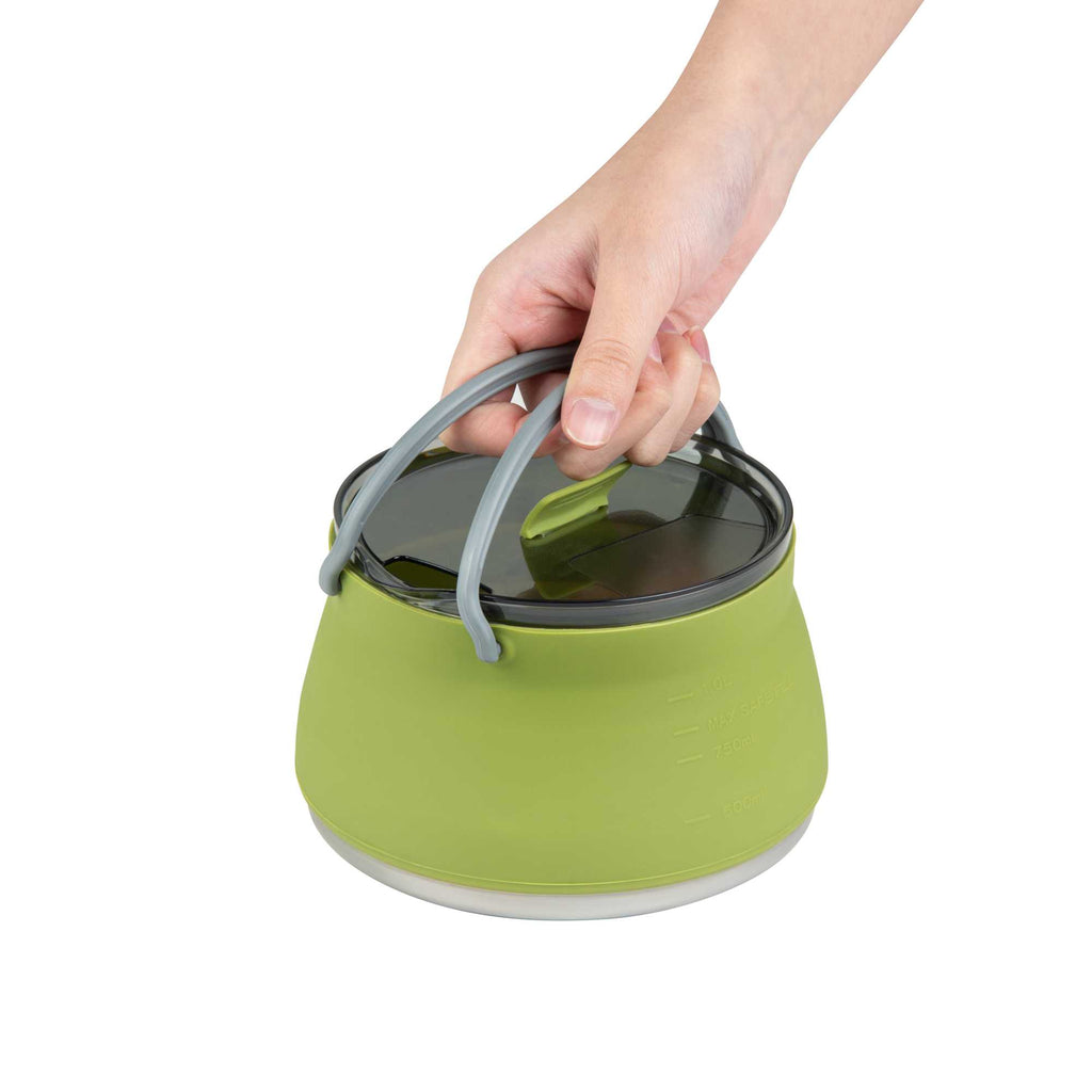 Hi Tek 1L Green Silicone Collapsible Kettle - with Lid - 6" x 6" x 4 1/4" - 20 count box