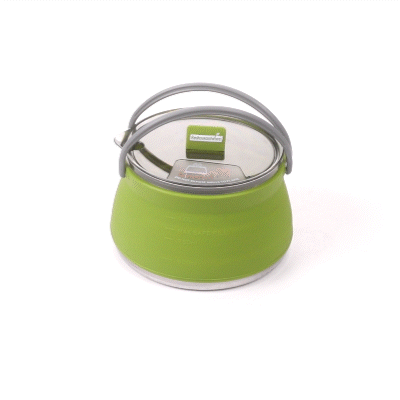 Hi Tek 1L Green Silicone Collapsible Kettle - with Lid - 6" x 6" x 4 1/4" - 20 count box