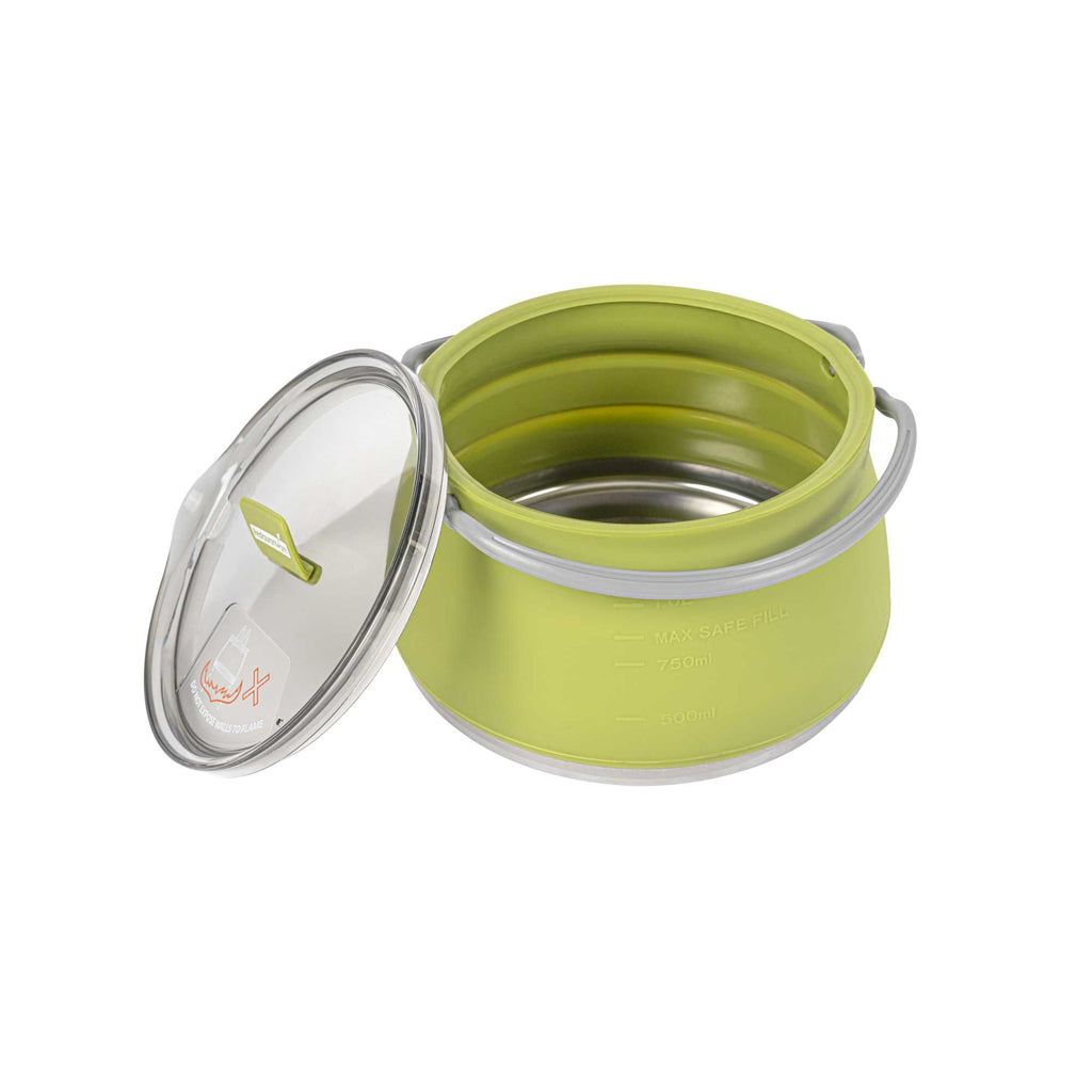 Hi Tek 1L Green Silicone Collapsible Kettle - with Lid - 6" x 6" x 4 1/4" - 20 count box