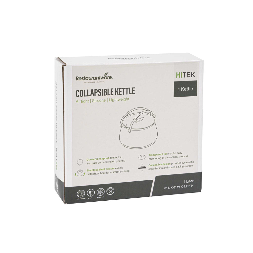 Hi Tek 1L Green Silicone Collapsible Kettle - with Lid - 6" x 6" x 4 1/4" - 20 count box