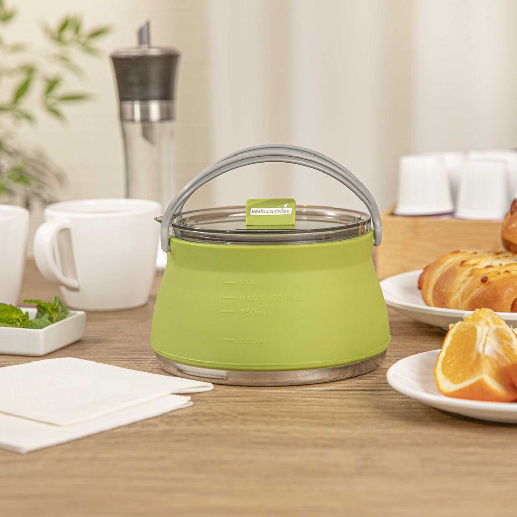 Hi Tek 1L Green Silicone Collapsible Kettle - with Lid - 6" x 6" x 4 1/4" - 20 count box