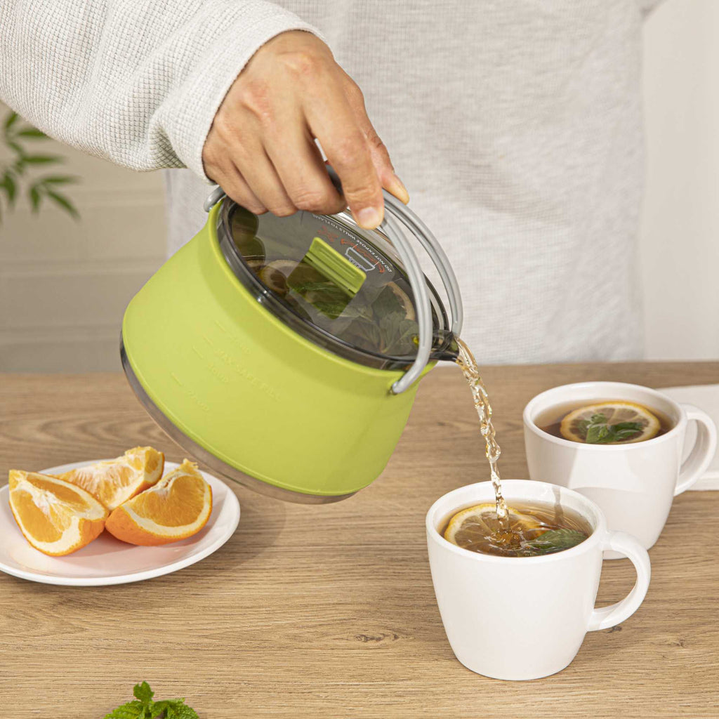 Hi Tek 1L Green Silicone Collapsible Kettle - with Lid - 6" x 6" x 4 1/4" - 20 count box