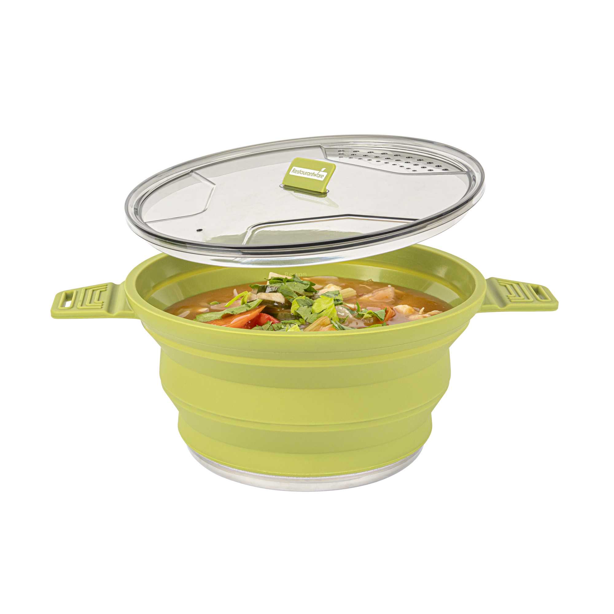 Hi Tek 2.5L Green Silicone Collapsible Pot - with Lid - 12 1/2" x 8 3/4" x 4 3/4" - 1 count box