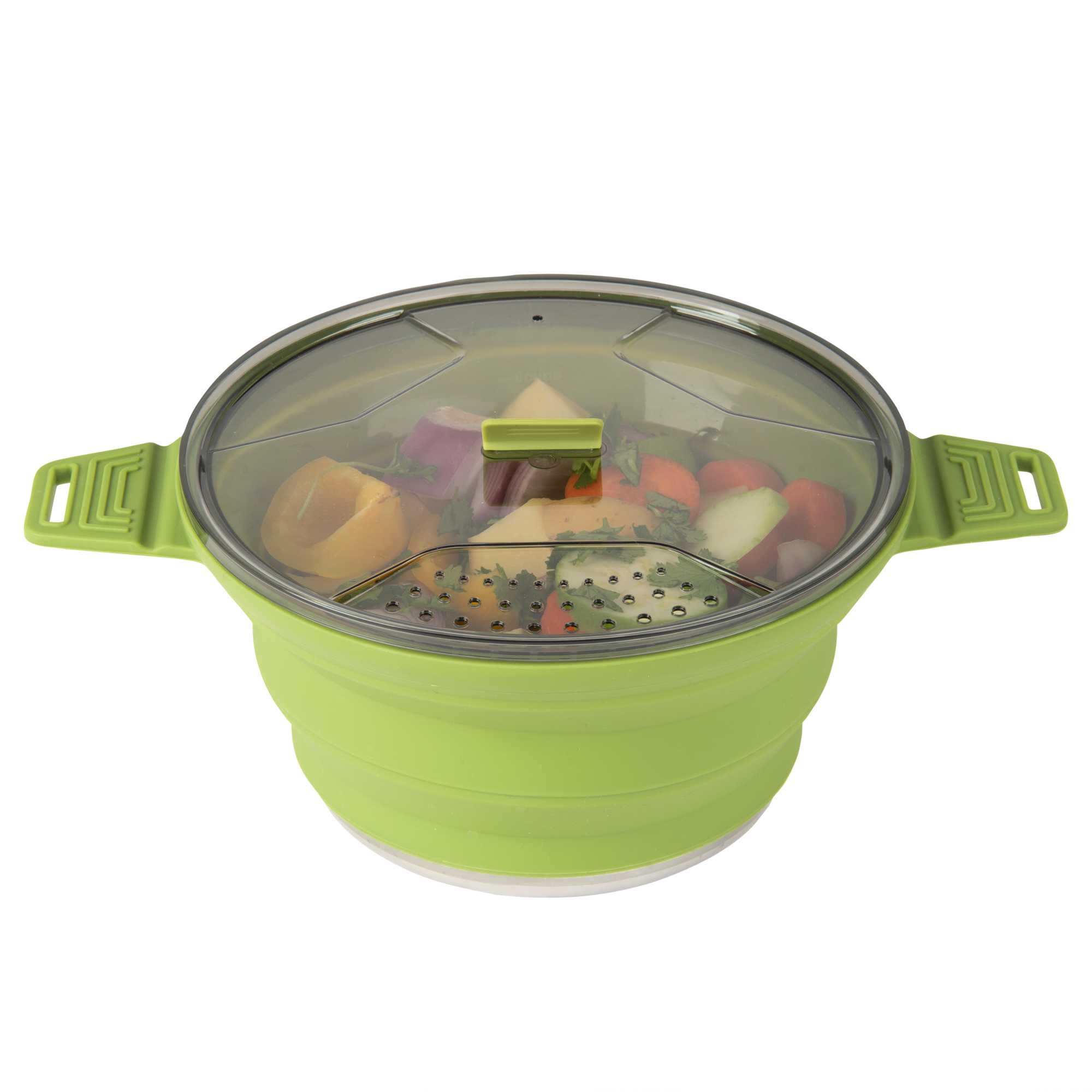 Hi Tek 2.5L Green Silicone Collapsible Pot - with Lid - 12 1/2" x 8 3/4" x 4 3/4" - 1 count box