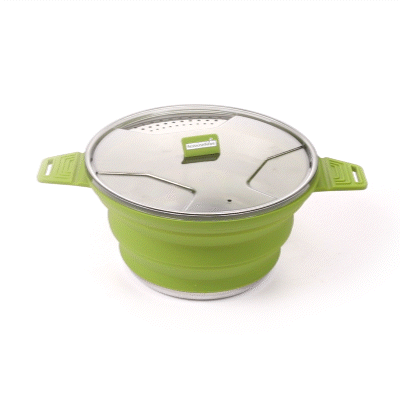 Hi Tek 2.5L Green Silicone Collapsible Pot - with Lid - 12 1/2" x 8 3/4" x 4 3/4" - 1 count box