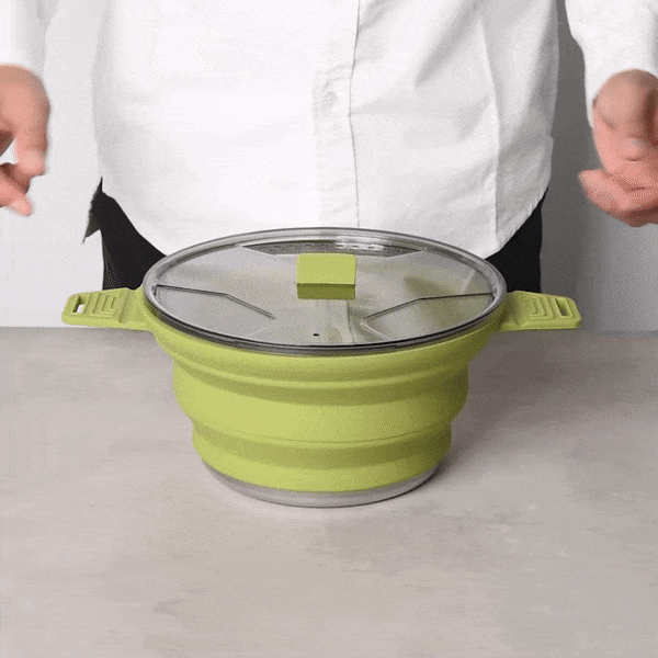 Hi Tek 2.5L Green Silicone Collapsible Pot - with Lid - 12 1/2" x 8 3/4" x 4 3/4" - 1 count box