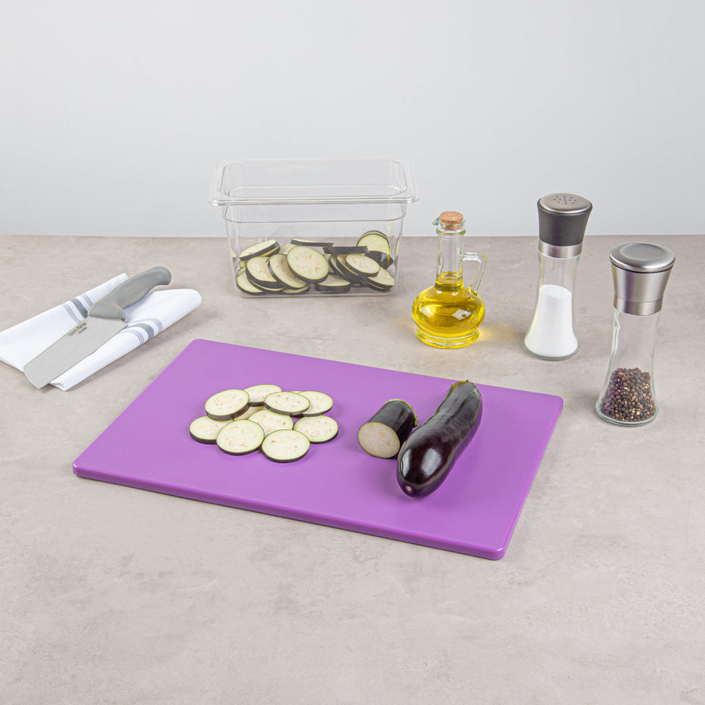 Chef 101 Purple Plastic Cutting Board - 18" x 12" - 10 count box
