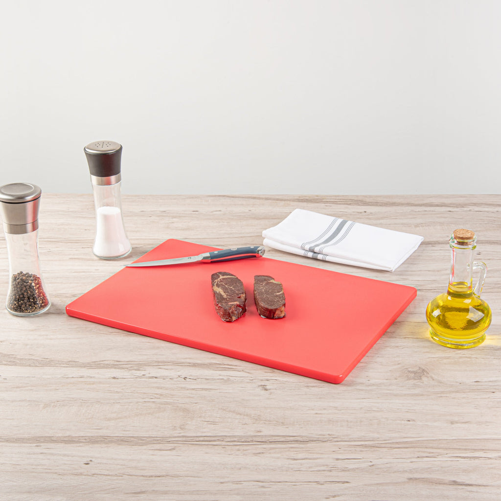 Chef 101 Red Plastic Cutting Board - 18" x 12" - 1 count box
