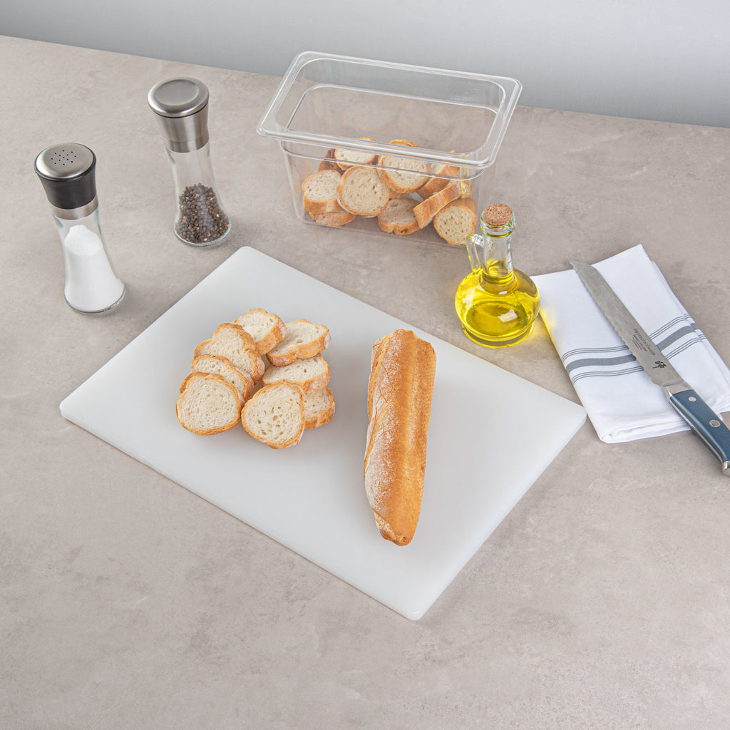 Chef 101 White Plastic Cutting Board - 18" x 12" x 1/2" - 10 count box