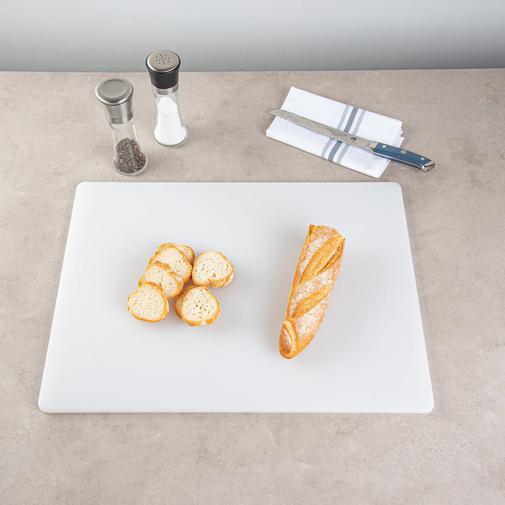 Chef 101 White Plastic Cutting Board - 24" x 18" x 1/2" - 10 count box