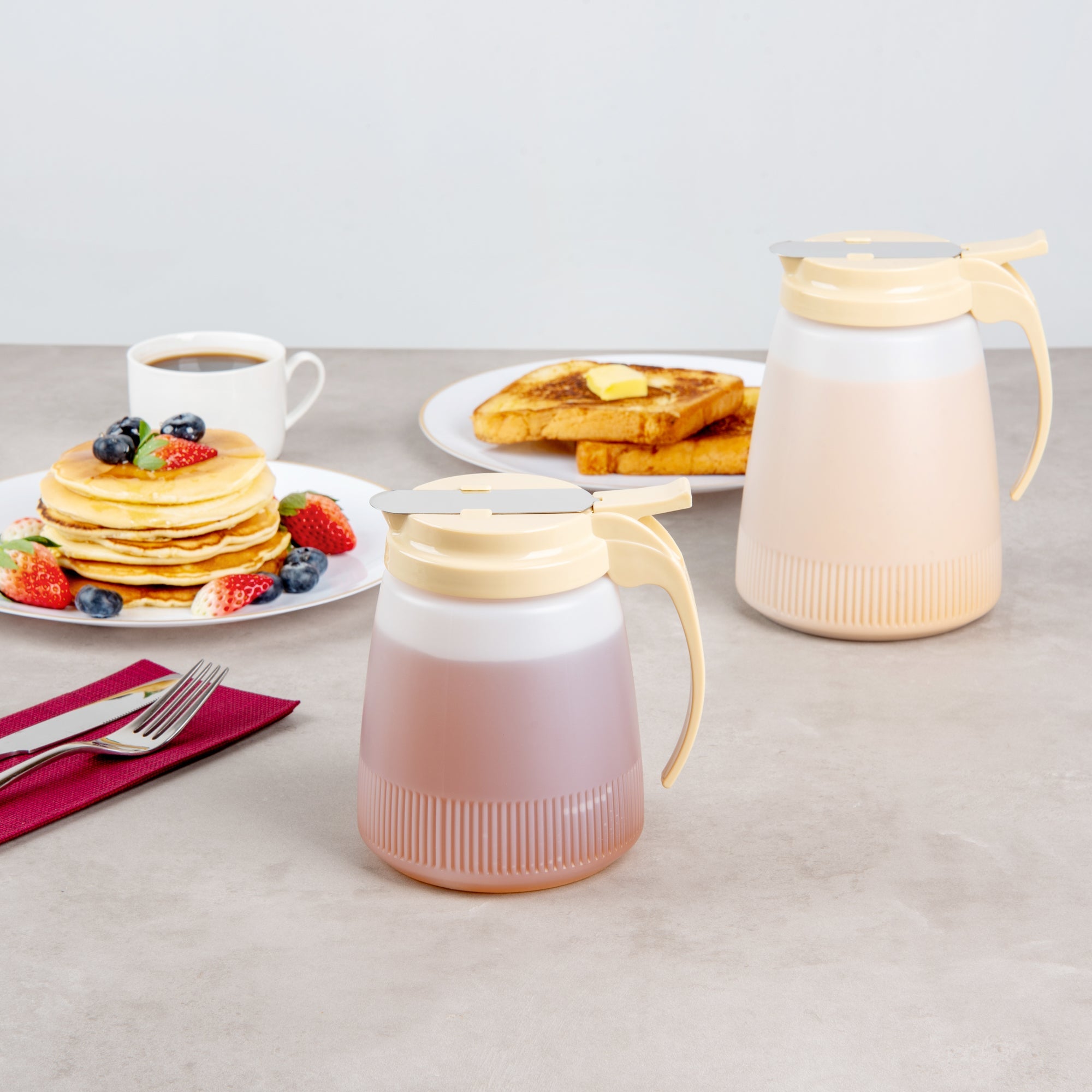 Chef 101 32 oz Beige Plastic All Purpose / Syrup Dispenser - 5 1/2" x 4 1/2" x 5 3/4" - 10 count box