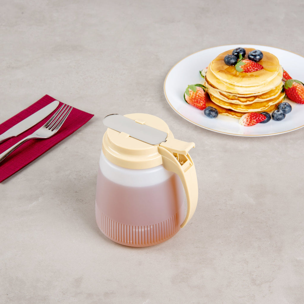 Chef 101 32 oz Beige Plastic All Purpose / Syrup Dispenser - 5 1/2" x 4 1/2" x 5 3/4" - 10 count box