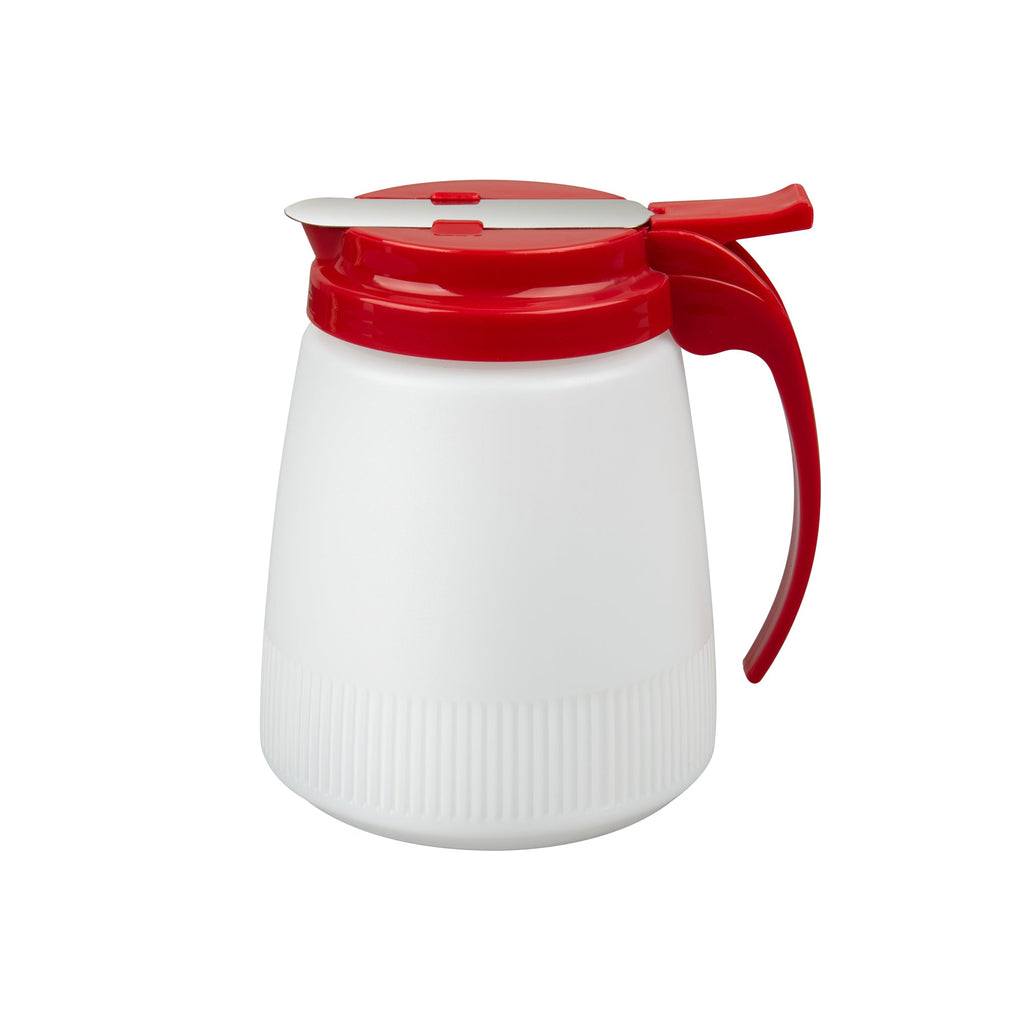 Chef 101 32 oz Red Plastic All Purpose / Syrup Dispenser - 5 1/2" x 4 1/2" x 5 3/4" - 1 count box