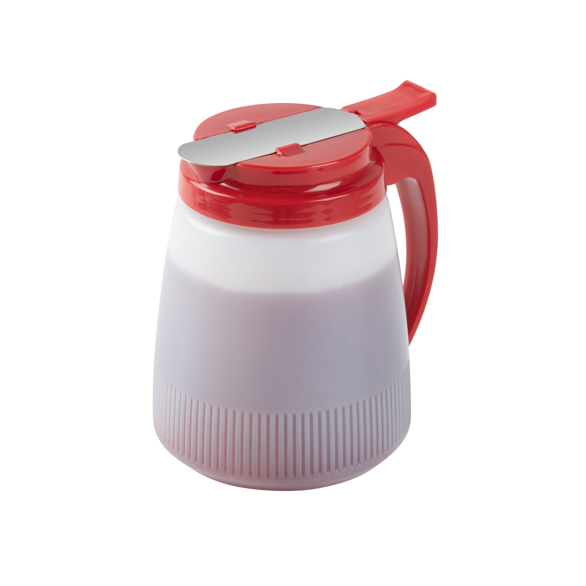 Chef 101 32 oz Red Plastic All Purpose / Syrup Dispenser - 5 1/2" x 4 1/2" x 5 3/4" - 1 count box