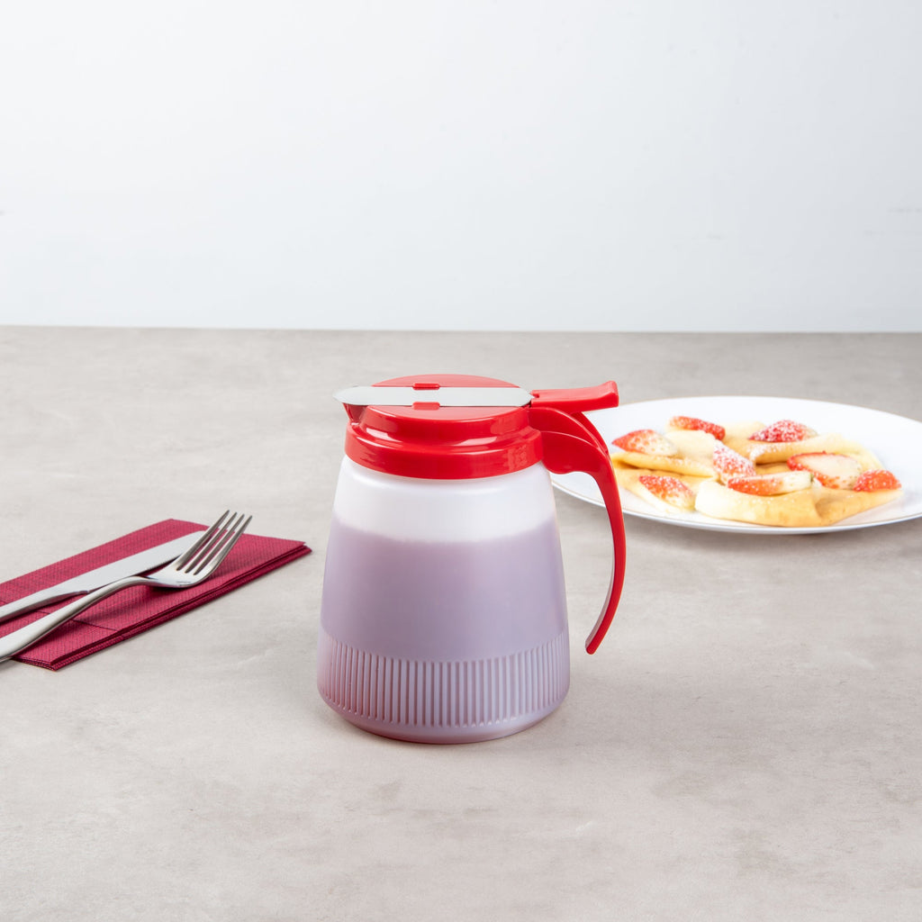 Chef 101 32 oz Red Plastic All Purpose / Syrup Dispenser - 5 1/2" x 4 1/2" x 5 3/4" - 1 count box