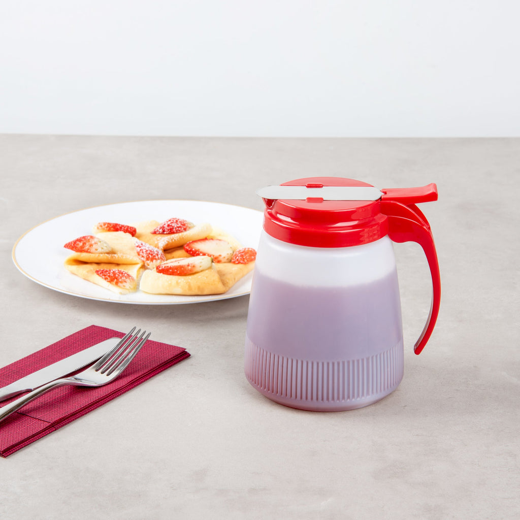 Chef 101 32 oz Red Plastic All Purpose / Syrup Dispenser - 5 1/2" x 4 1/2" x 5 3/4" - 1 count box