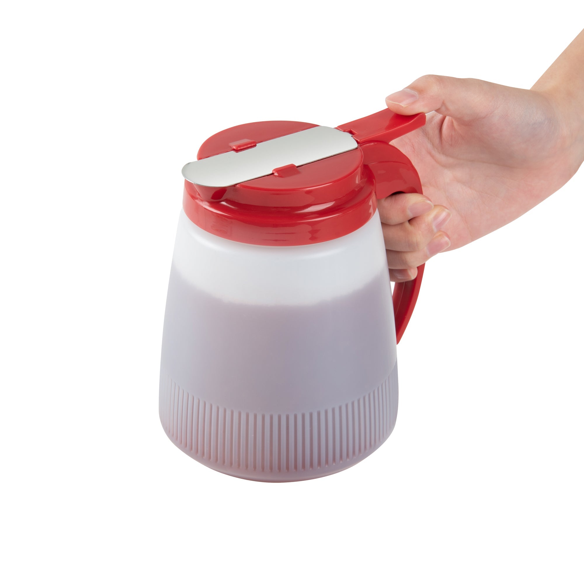 Chef 101 32 oz Red Plastic All Purpose / Syrup Dispenser - 5 1/2" x 4 1/2" x 5 3/4" - 10 count box