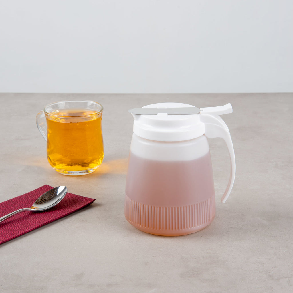 Chef 101 32 oz White Plastic All Purpose / Syrup Dispenser - 5 1/2" x 4 1/2" x 5 3/4" - 1 count box