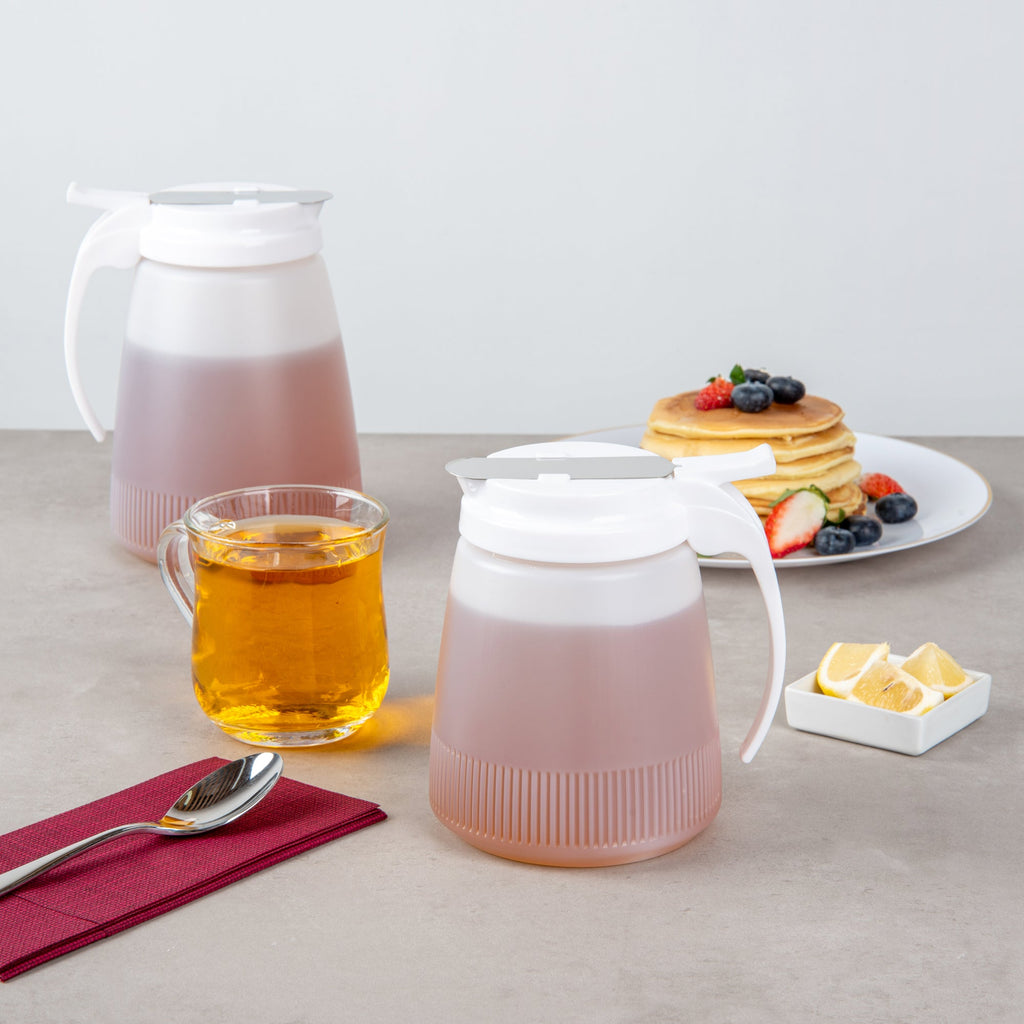 Chef 101 32 oz White Plastic All Purpose / Syrup Dispenser - 5 1/2" x 4 1/2" x 5 3/4" - 10 count box