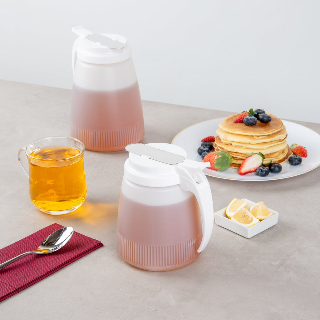 Chef 101 32 oz White Plastic All Purpose / Syrup Dispenser - 5 1/2" x 4 1/2" x 5 3/4" - 10 count box