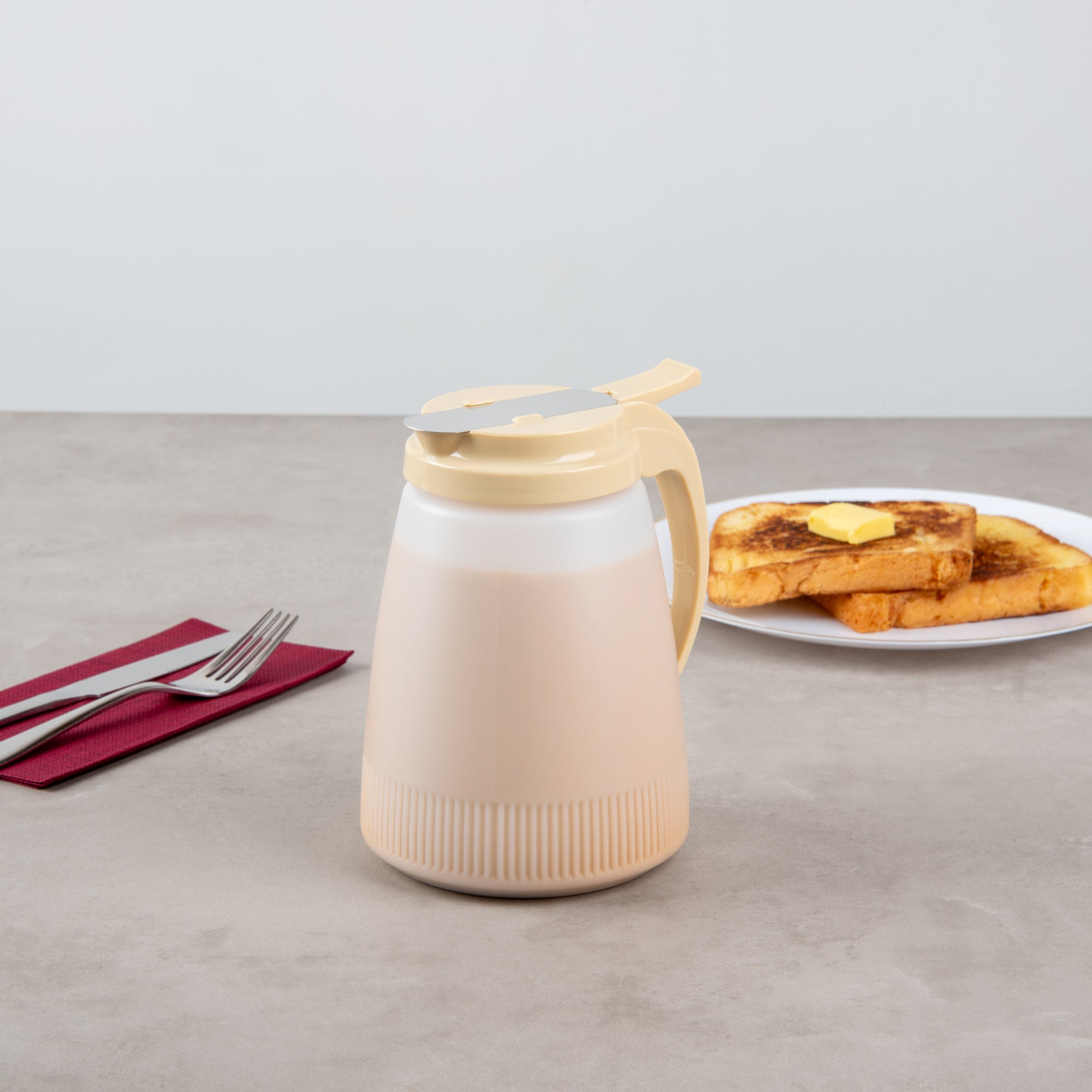Chef 101 48 oz Beige Plastic All Purpose / Syrup Dispenser - 5 3/4" x 5" x 6 3/4" - 1 count box