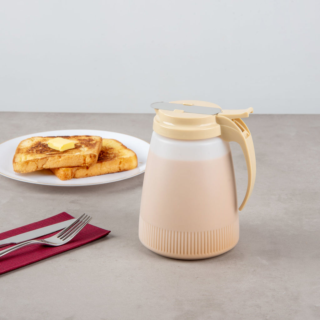 Chef 101 48 oz Beige Plastic All Purpose / Syrup Dispenser - 5 3/4" x 5" x 6 3/4" - 1 count box