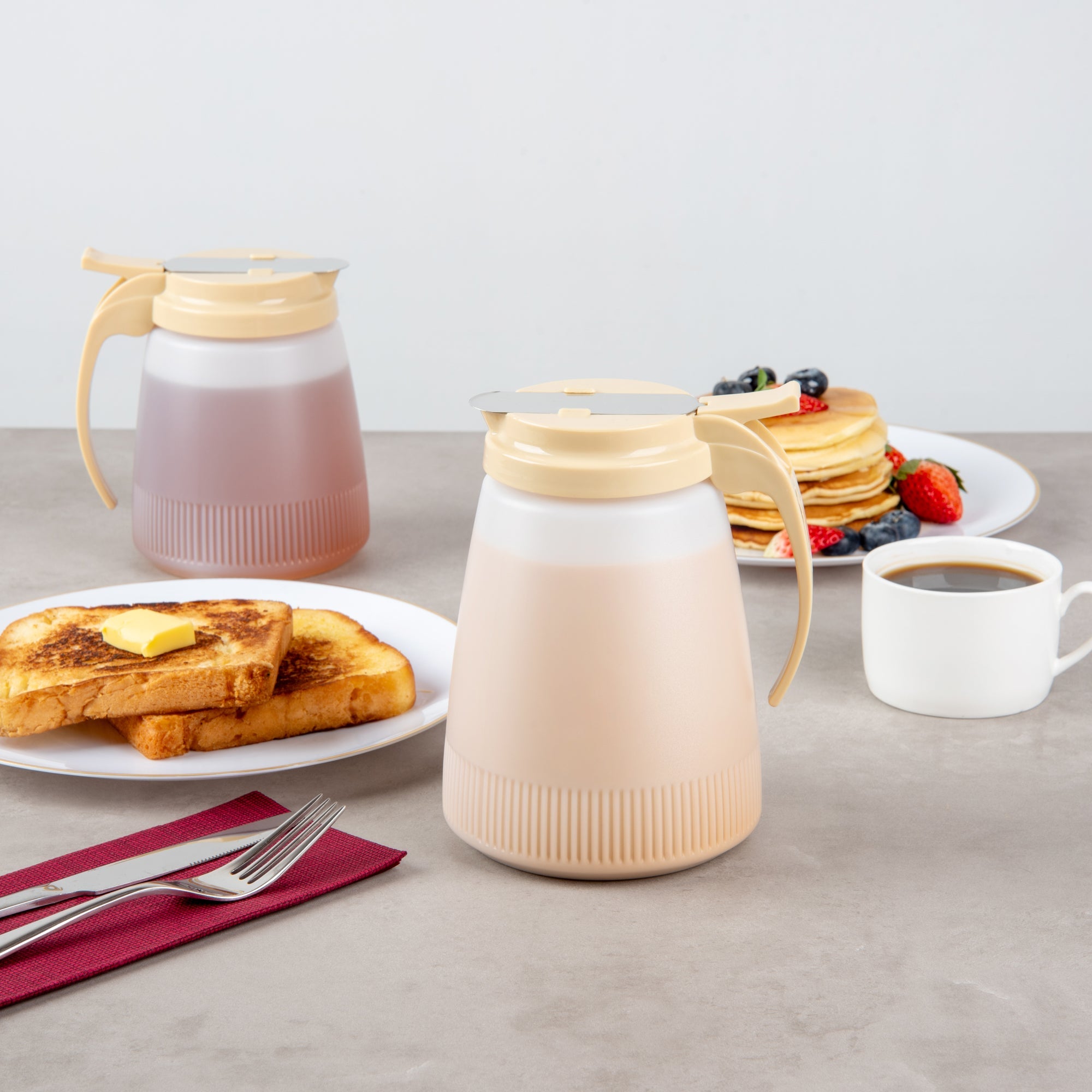 Chef 101 48 oz Beige Plastic All Purpose / Syrup Dispenser - 5 3/4" x 5" x 6 3/4" - 1 count box